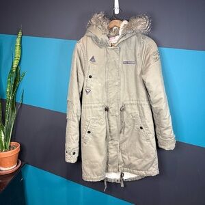 Triple Five Soul Khaki Varsity Jacket with Fur Hood